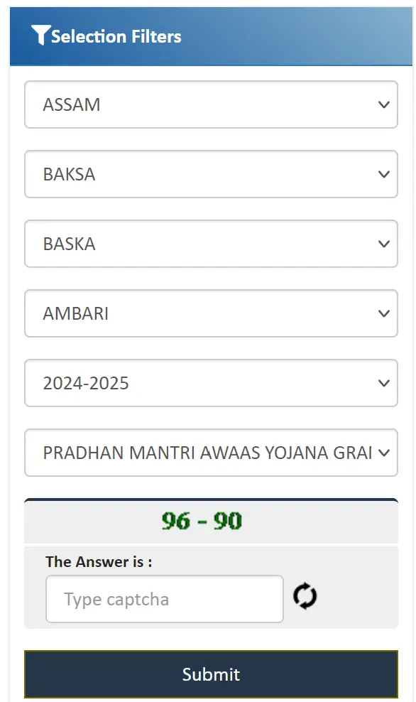 Filters for PMAY Gramin List Selection