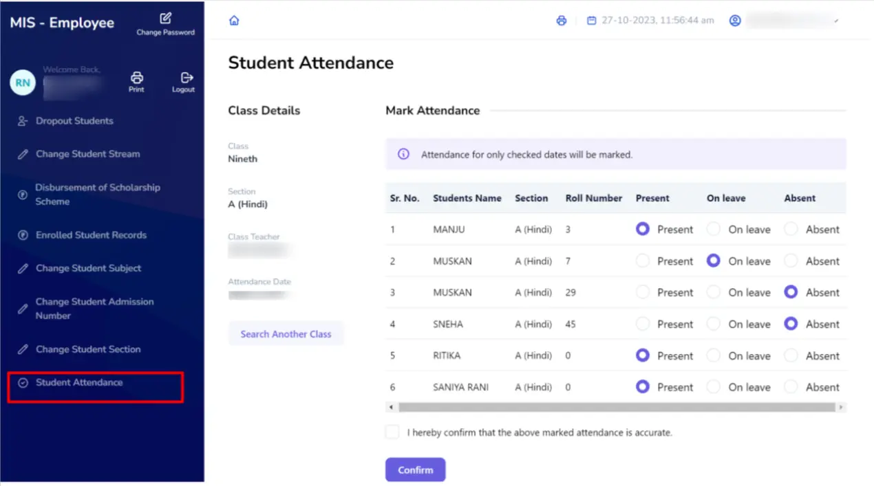 MIS Student Details