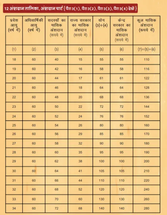 Rajasthan Vishwakarma Pension Yojana Chart
